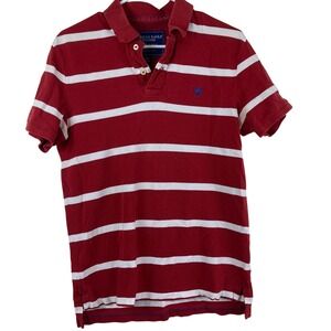 Y2K American Eagle Polo Shirt Mens M Red White Striped Short Sleeve Preppy Logo
